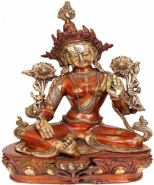 Tibetan Saviour Buddhist Goddess Green Tara Vintage Sculpture 19"