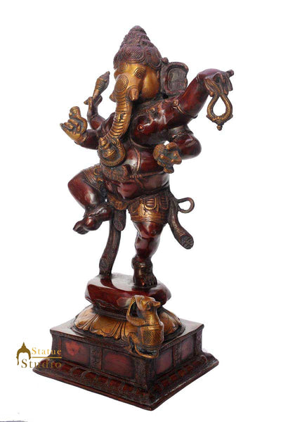 Brass Antique rare dancing ganesha idol murti religious décor statue success 23"
