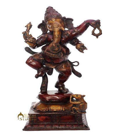 Brass Antique rare dancing ganesha idol murti religious décor statue success 23"