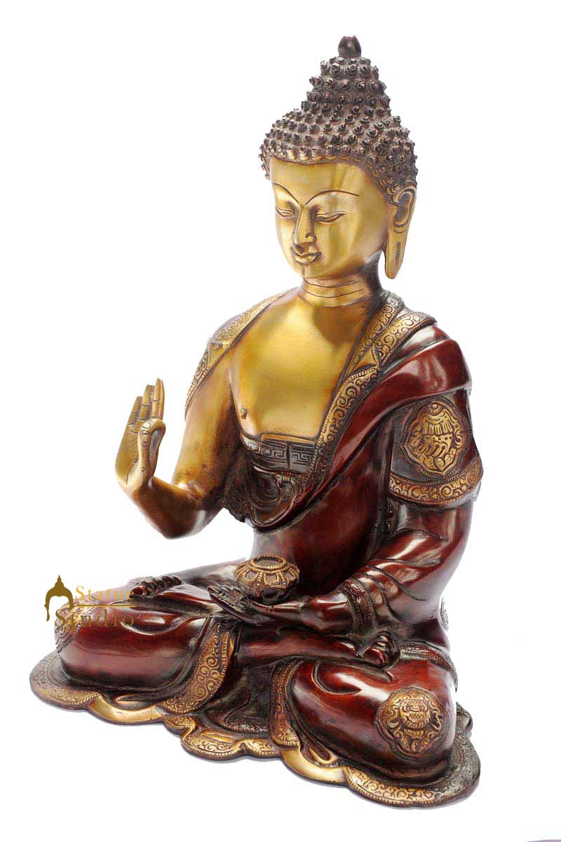 Bronze buddha sitting brass statue tibet buddhism nepal antique décor 14"