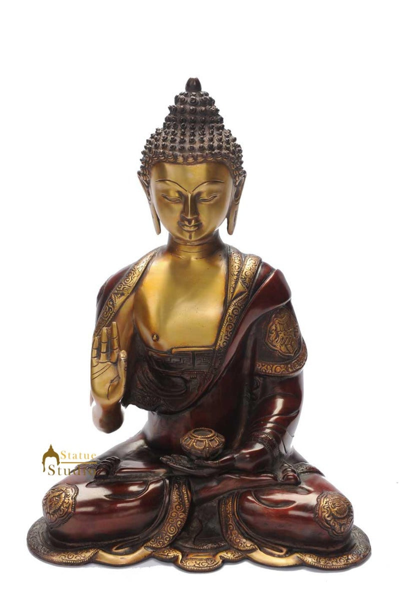 Bronze buddha sitting brass statue tibet buddhism nepal antique décor 14"