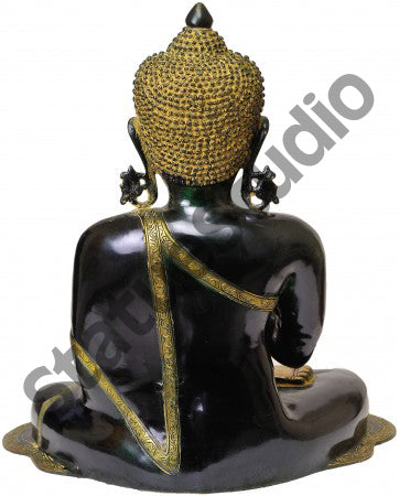 Rare Antique Black Finish Lord Buddha Sitting Décor Masterpiece 18"