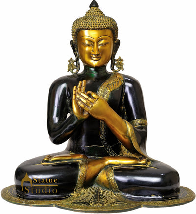 Rare Antique Black Finish Lord Buddha Sitting Décor Masterpiece 18"