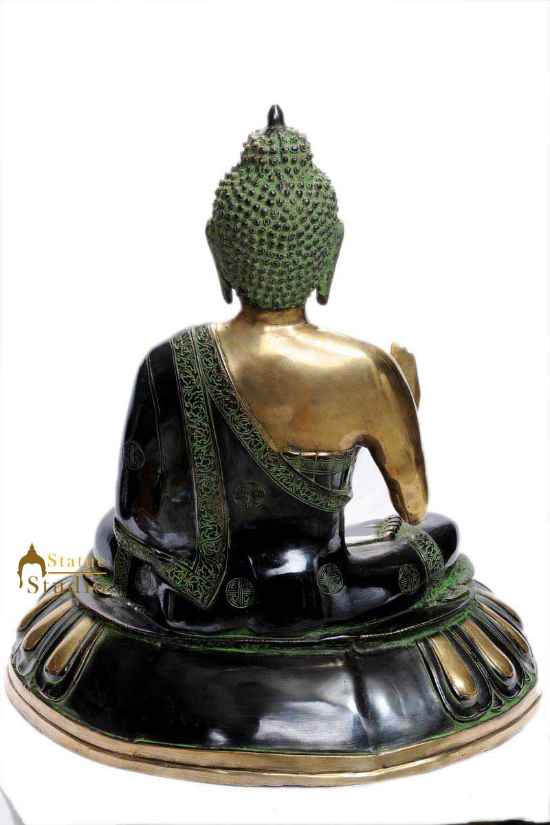 Antique debating buddha brass bronze statue tibet buddhism thai shakyamuni 17"