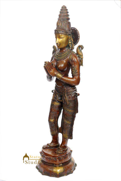 Antique Brass welcome lady hands folded statue décor showpiece figurine 43"