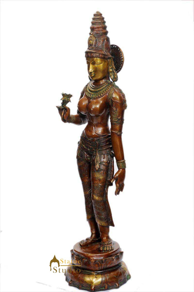 Antique Brass welcome lady with flower statue décor showpiece figurine 43"