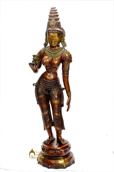 Antique Brass welcome lady with flower statue décor showpiece figurine 43"