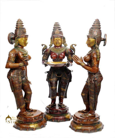 Antique Brass welcome 3 pcs statue religious décor showpiece figurine 43"