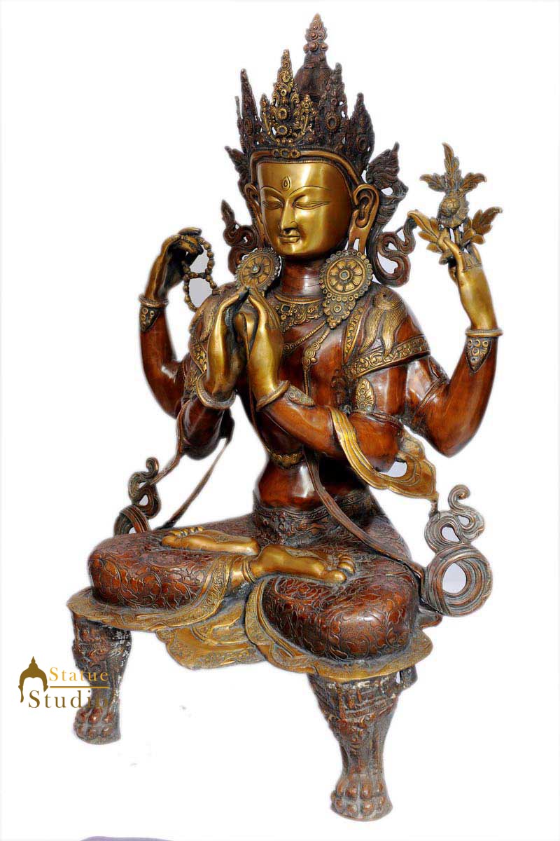 Vintage home garden décor tibet buddhism buddha tara four hands sculpture 38"