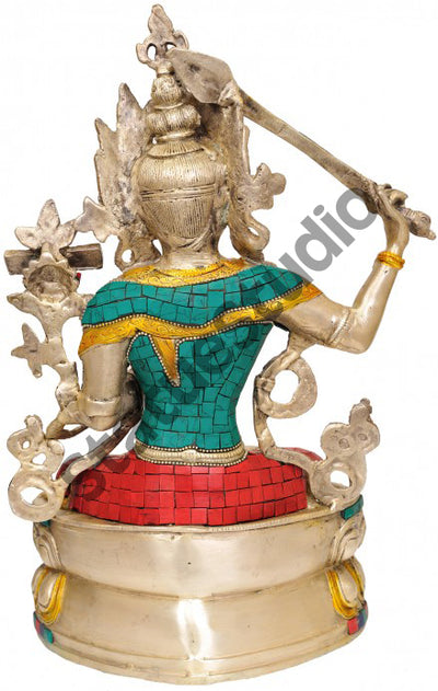Vintage Nepal Turquoise Coral Art And Craft Statue of Deity Manjushri 14"