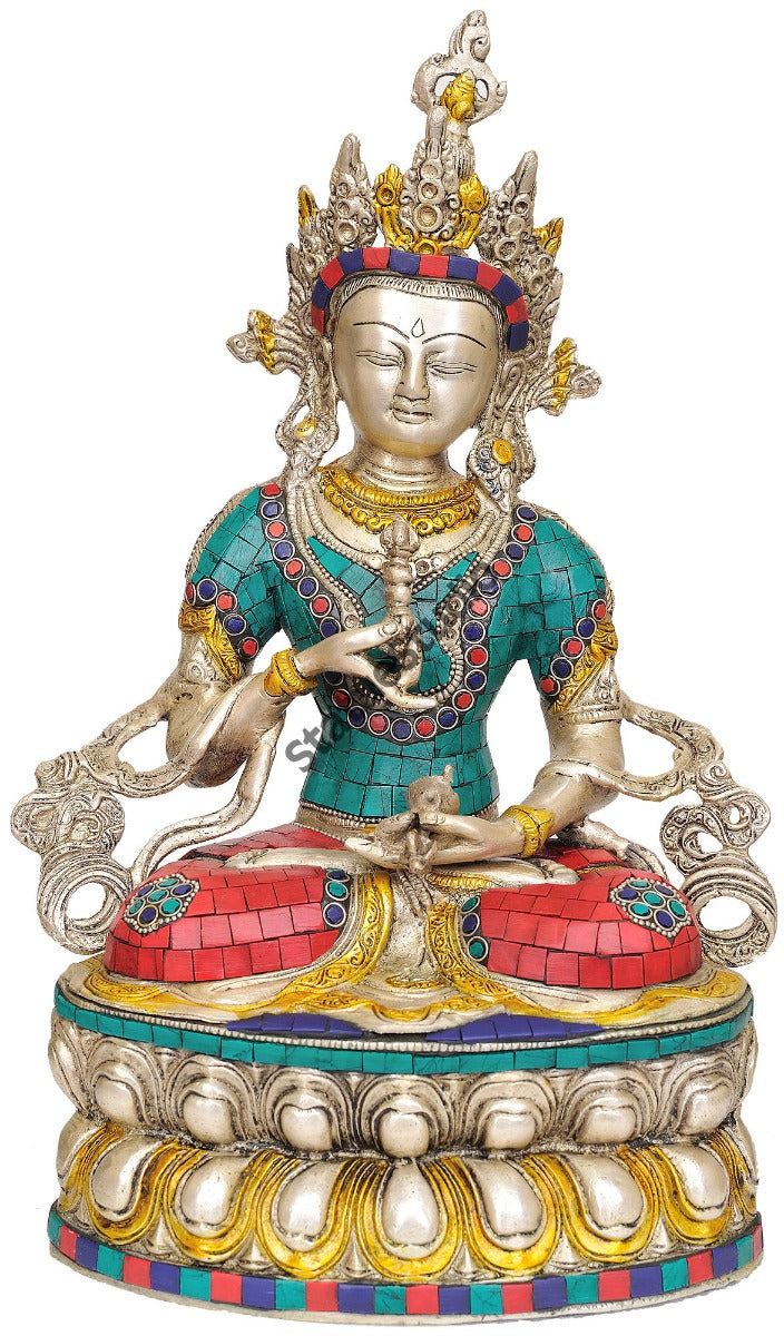 Brass Nepal Turquoise Coral Buddhist Divine Priest Vajrasattva FengShui Idol 14"
