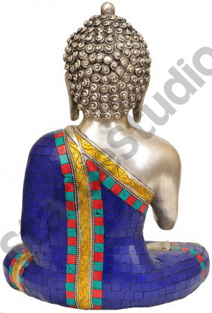 Brass Metal Turquoise Coral Buddha ThanksGiving Gifting Sculpture 12"