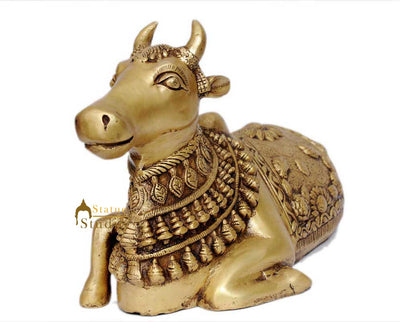 Brass hindu sacred holy cow nandi statue idol figure 11"