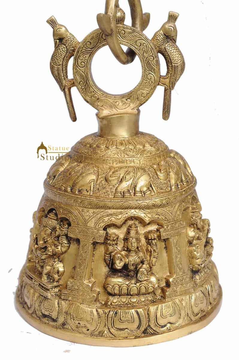 Antique Brass metal Temple Bell hand carved hindu god shiva 13"