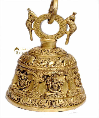Antique Brass metal Temple Bell hand carved hindu god shiva 13"