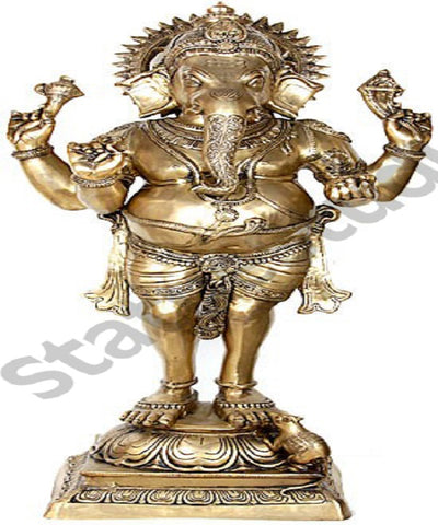 4 Arms Standing Lord Ganesha Large Scuplture With Base Decorative Gifting 50"