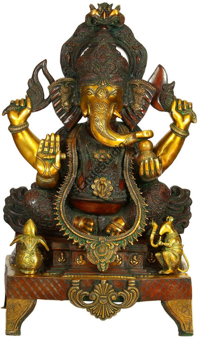 Large Shri Ganesha Statue With Kalash Mouse Altar For Home Office Temple 33.5"