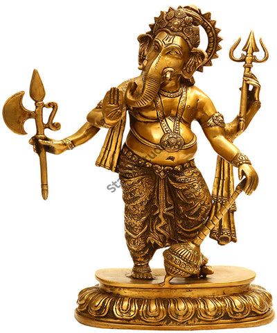 Hindu Lord Ganesh Ji Spiritual Warrior Avatar With Weapons For Home Temple 13.5"