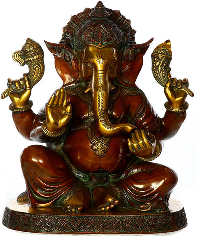 Bronze Metal Large Handcrafted Ganesha Statue For Home Temple And Gifting 21"