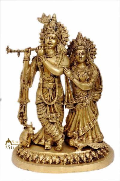 Antique Brass Hindu God Krishna goddess radha statue religious décor 23"