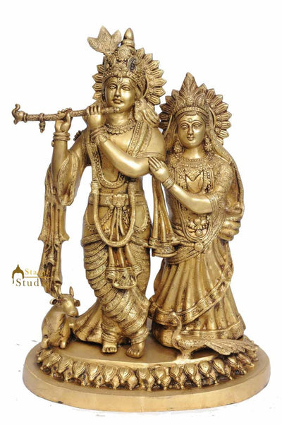 Antique Brass Hindu God Krishna goddess radha statue religious décor 23"