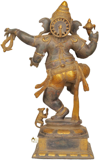 Antique Finish Diwali Décor Gift Large Size Dancing Ganesha Brass Statue 24"