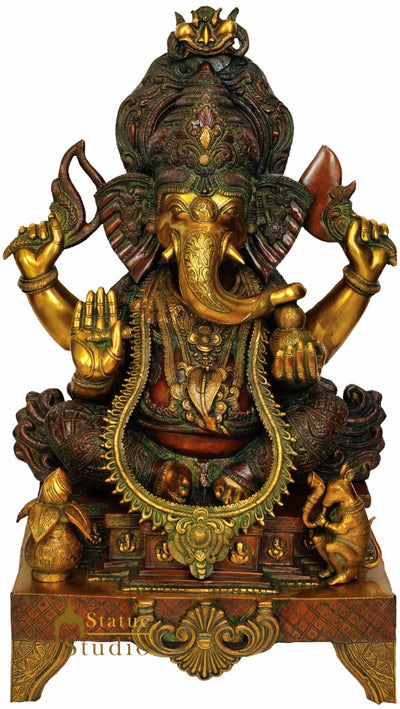 Big Size Ganesha Sitting On Chowki Wearing Necklace For Home Office Temple 33"