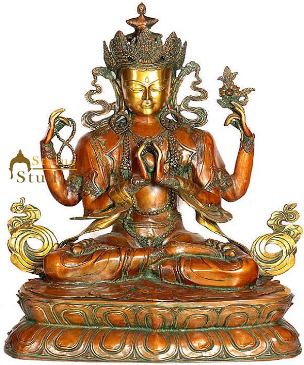 Large Size Buddhist Deity Bodhisattva Four Armed Buddha Avalokiteshvara Idol 28"