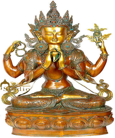 Very Large Size Buddhist Bodhisattva Four Armed Buddha Avalokiteshvara Idol 39"