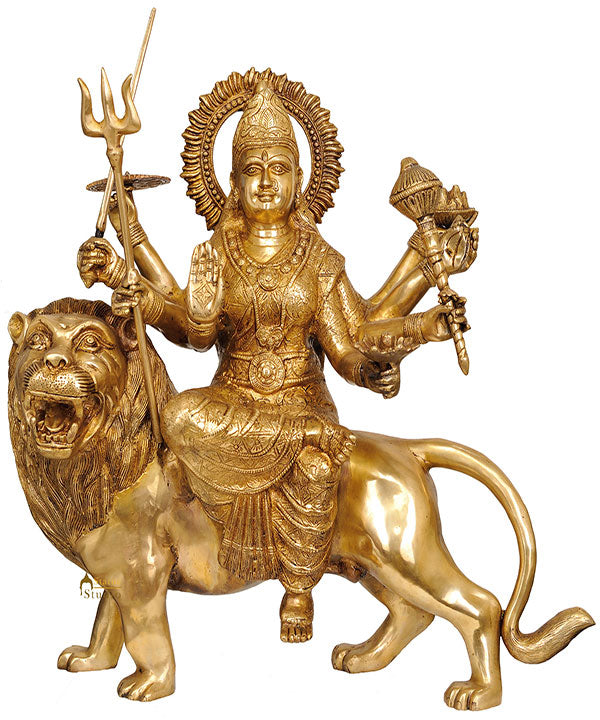 Big India Hindu Goddess Maa Durga Mounted on Lion Temple Large Size Idol 2 Feet
