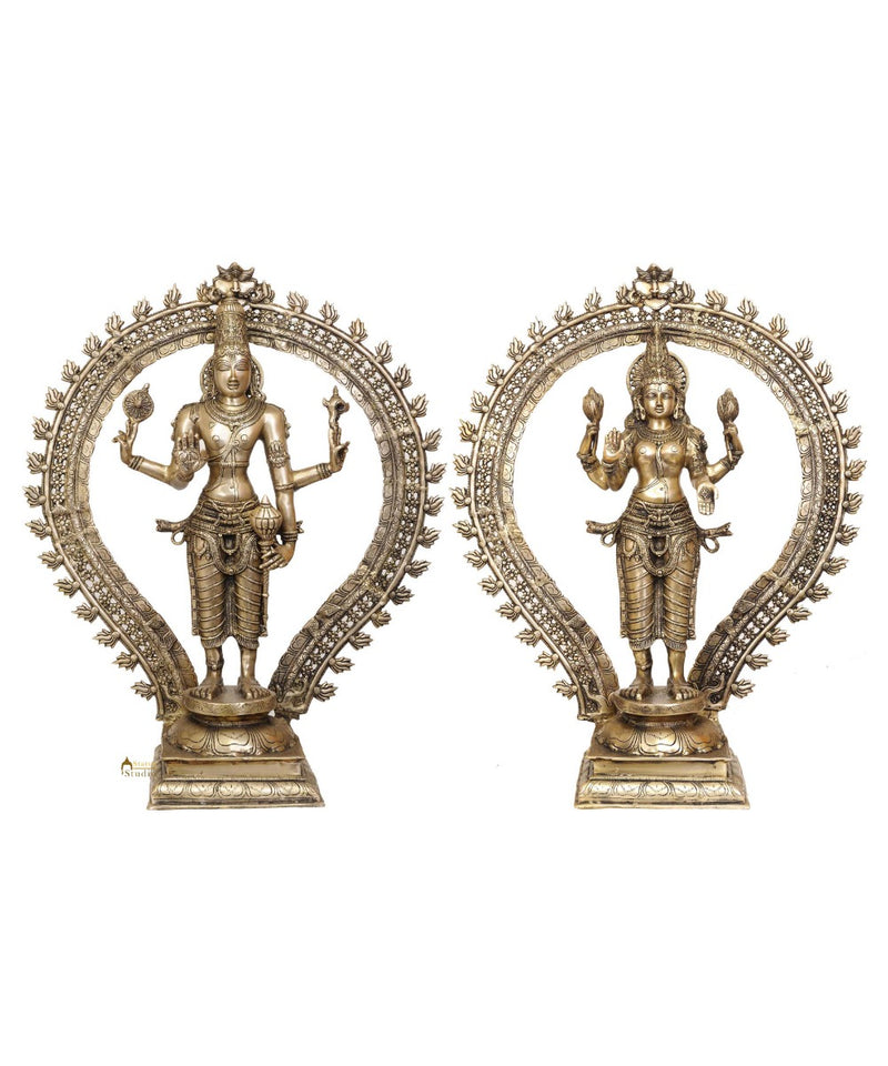 Elegant Vintage Large Size Hindu Deity Vishnu Laxmi Pair Temple Gifting 31"