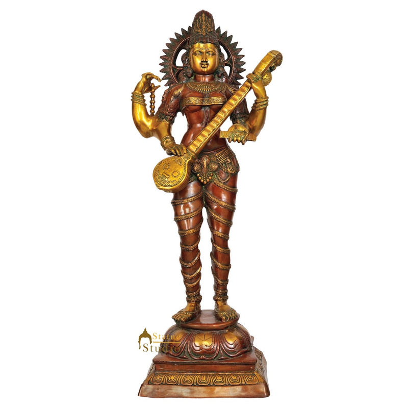 Very Large Size Antique Décor Statue Of Goddess of Knowledge Maa Saraswati 54"