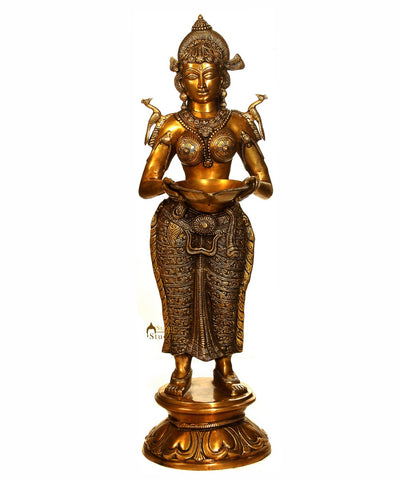 Large Size Antique Indian Khajuraho Apsara Deeplaxmi Décor Statue For Sale 38"