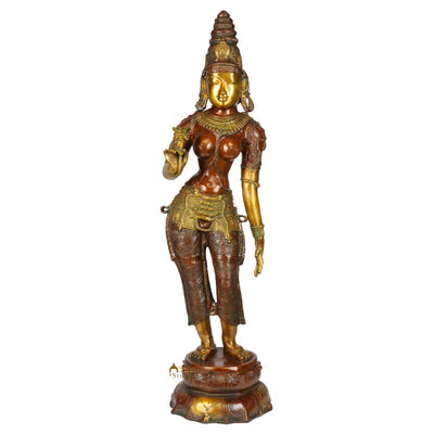 Large Size Vintage Standing Khajuraho Apsara Offering Flower Décor Statue 45"