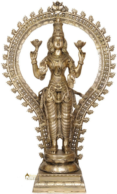 Large Size Bronze Indian Goddess Maa Lakshmi Murti With Carvings For Sale 40"