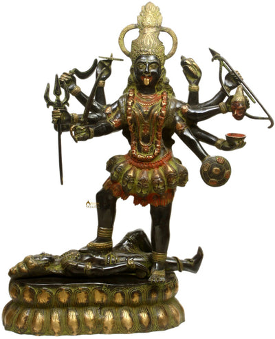 Brass Indian Antique Hindu Goddess Maa kali Large Size Fine Art Sculpture 33"