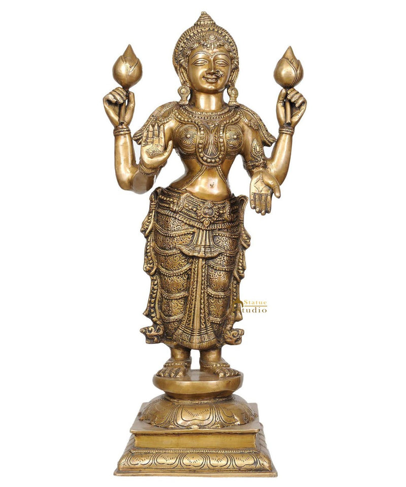 Brass Indian Hindu Goddess Maa Lakshmi Ji Idol For Temple Home Décor 31"