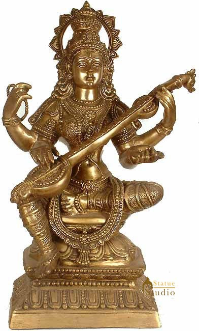 Large Size Indian Hindu Goddess of Knowledge & Art Maa Saraswati Murti 2.5 Feet