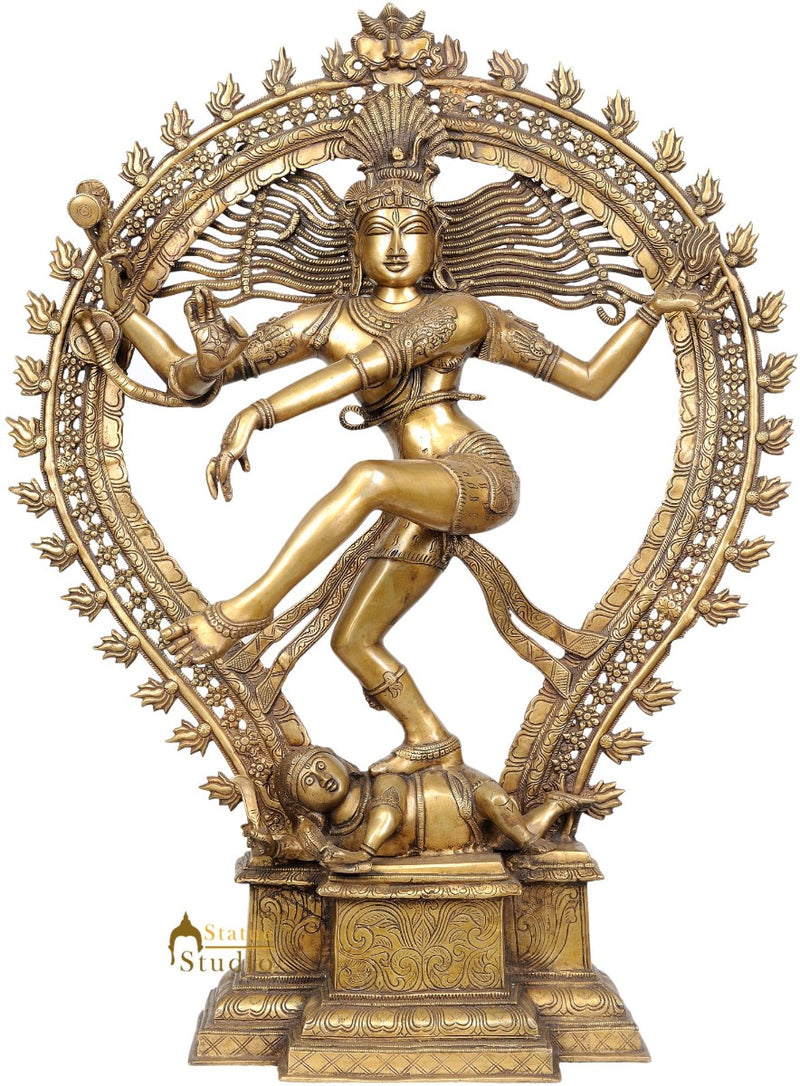 Vintage Hindu Décor Brass Craft Dancing Shiv Natraj Décor For Sale 3 Feet