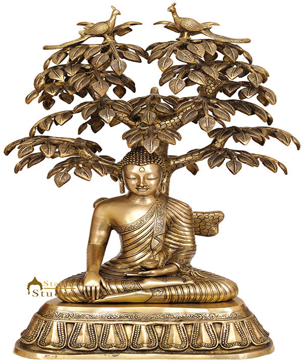 Large Size Nirvana Bohisattva Buddha Under Bodhi Tree Décor Sculpture 32"
