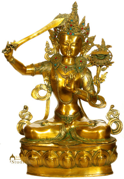 Indian Handmade Buddhism Goddess Manjushri Good Luck Large Size Statue 39"