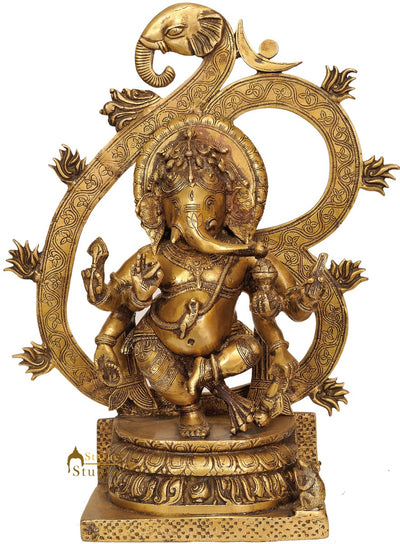 Om Aum Signage Ganesha Statue Base Brass Bronze Metal Six Arms Ganesha 16.5"