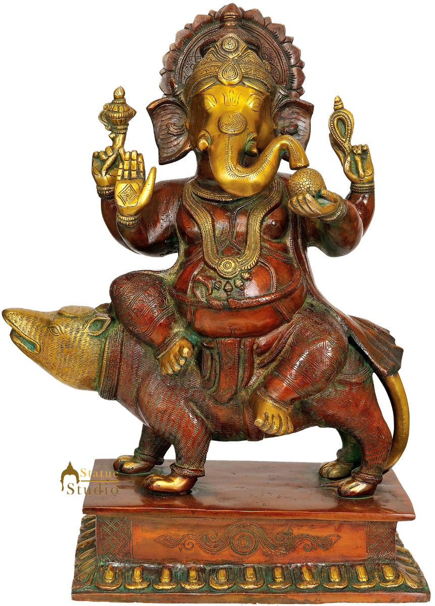 Lord Ganesh Raudra Roop Large Size Handmade Lord Ganesha Statue Mounted On Mouse Ekakshara Roo ...