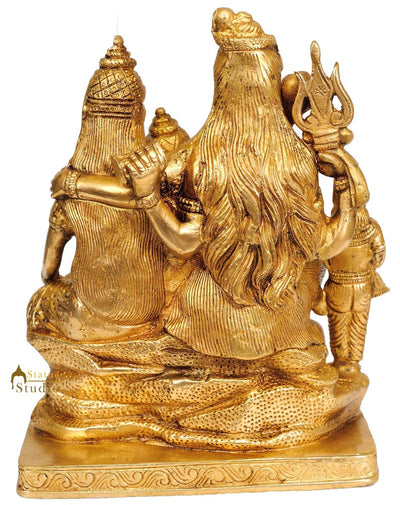 Lord Shiva Family Goddess Parvati Baal Ganesha Lord Kartikeya Brass Sculpture 8"