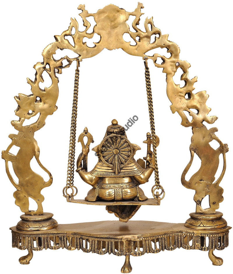 Lord Ganesha Brassmade Decoration Hanging Statue With Swing Arch Base 15.5"