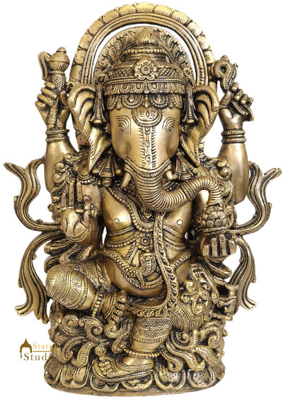 Birthday Anniversary Gifting Brass Metal Statue Of Hindu God Shri Ganesh 12.5"