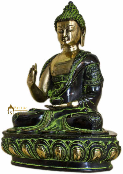 Antique buddha vintage statue brass bronze figurine hand carved thai décor 17"