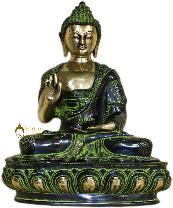 Antique buddha vintage statue brass bronze figurine hand carved thai décor 17"