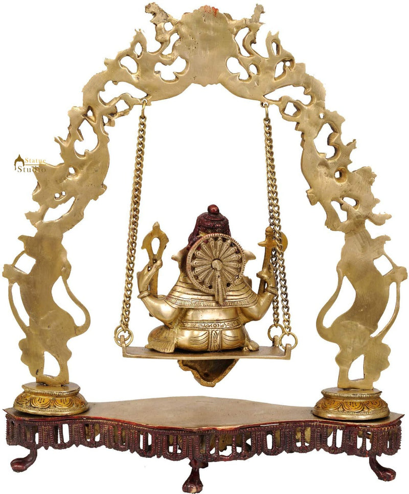 Hindu Deity Shri Ganesha On Swing Decorative Fancy Arch And Base For Gifting 18"