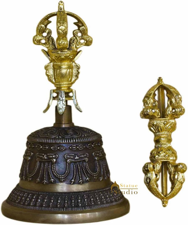 Brass Alloy metal Nepali Bell with Dorjee 7"